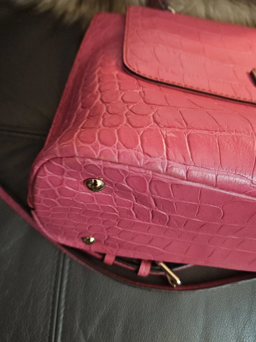 MCM Pink Croc-Embossed Structured Top-Handle Crossbody